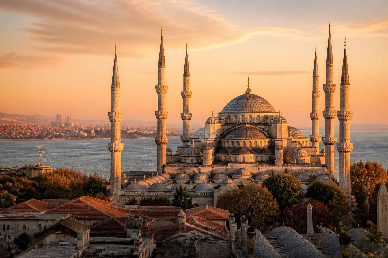 Istanbul skyline with domes and minarets above the Bosphorus, Türkiye